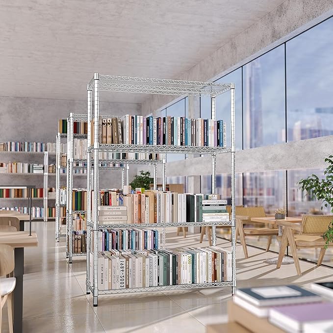 IZEUK 3400 LBS Garage Shelving Wide Storage Shelves 4 Tier Metal Shelves Heavy Duty Adjustable Utility Shelf Rack Chrome 17.7" D x 47.2" W x 70.4" H-NeatNest