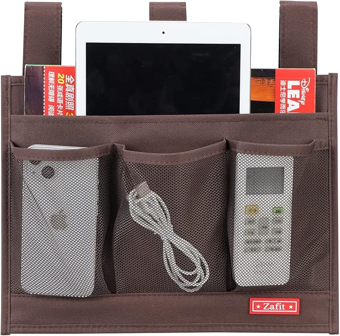 Hanging Bedside Caddy, Bedside Storage Organizer for Magazine, Phone, Remote control (Classic4 Pockets-Coffee)-NeatNest