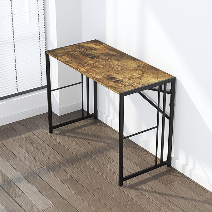 35 inch Small Folding Computer Desk, Writing Gaming Computer Desk for Small Spaces, No Assembly Required Home Office Tale, Rustic Brown-NeatNest
