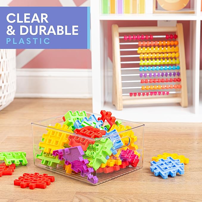 2 Pack Clear Plastic Organizer Bins with Handles for Home Organization. Storage Containers for Organizing Fridge, Freezer, Cabinet. Pantry, Great for Kitchen, Garage, Laundry Room. 10"x8"x5"
