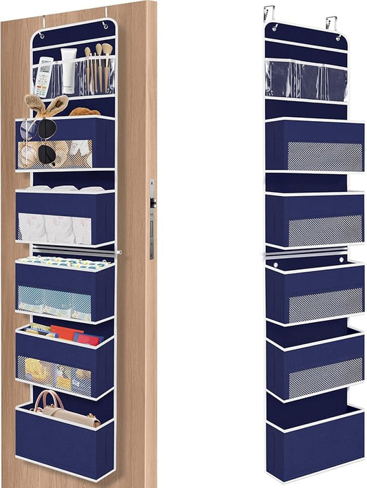 6-Tier Over The Door Organizer Hanging Storage Organizers with Clear Window 40lb Large Capacity Room Organizer for Pantry Bathroom Nursery Closet(Blue)-NeatNest