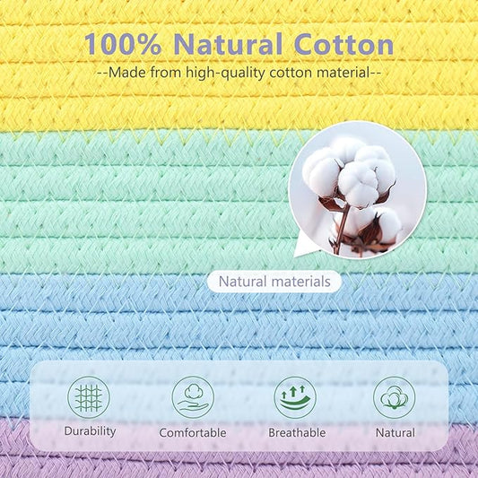 Cotton Rope Storage Basket, 15x10x9 Inches, Woven Basket for Shelves, Clothes, Toys, Towels, Books, and Laundry, Durable and Stylish, Rainbow (1 Pack)-NeatNest