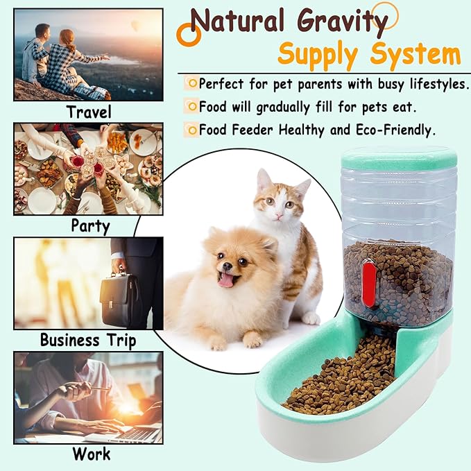 kathson Automatic Cat Feeder 1 Gallon Gravity Dog Food Dispenser Large Capacity Self Feeding Pet Food Bowl Station for Puppy Kitten Rabbit Green-NeatNest