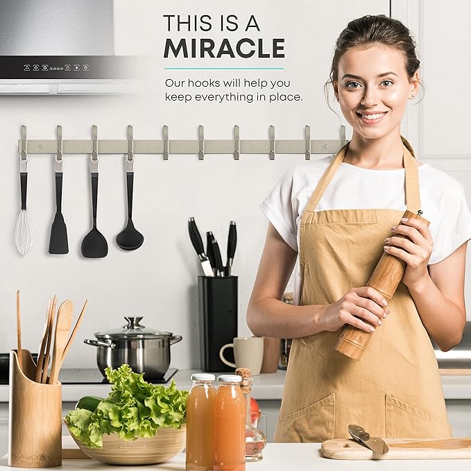 Coat Rack Wall Mount – Brushed Nickel 30 Inch Stainless Steel Hook Rail with 10 Heavy Duty Double Coat Hooks – Wall Mounted Coat Hanger for Entryway, Bathroom, Bedroom, Towel, Hat Organizer-NeatNest