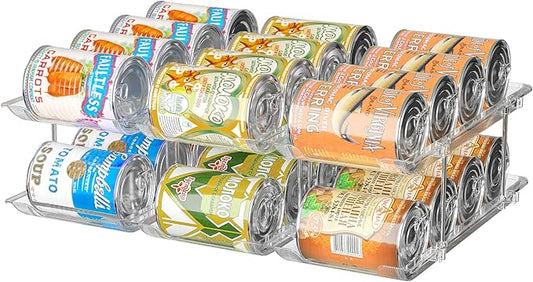 Can Organizer for Pantry, 3 Sets 2Tiers Can Storage Organizer Pantry, Soda Can Organizer for Fridge 24 Cans Rack Automatic Rolling Stackable Canned Food Organizer,Clear-NeatNest