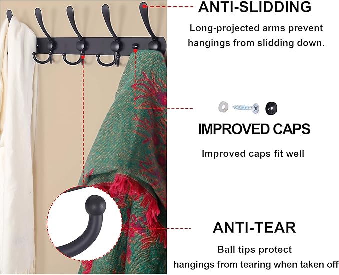 Dseap Coat Rack Wall Mounted - 5 Tri Hooks, Heavy Duty, Stainless Steel, Metal Coat Hook Rail for Coat Hat Towel Purse Robes Mudroom Bathroom Entryway, Rose Gold-NeatNest