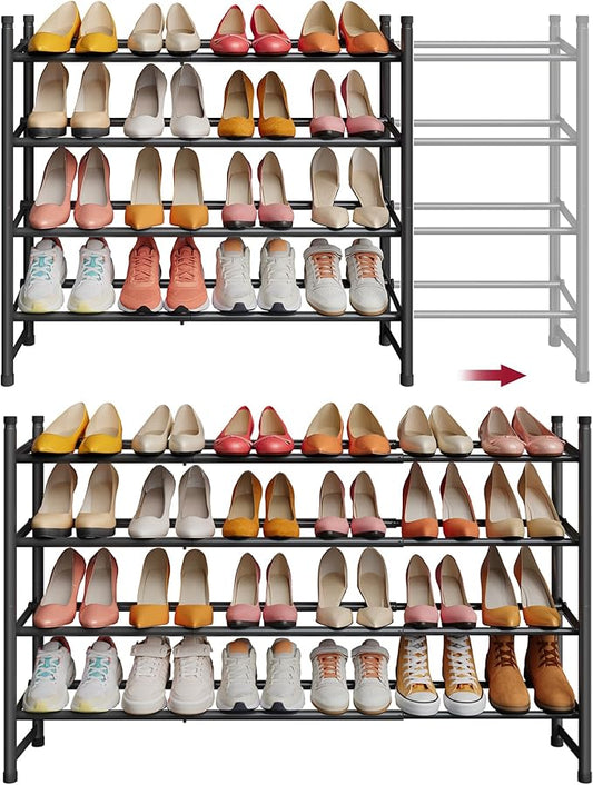 Tajsoon Expandable Shoe Rack for Closet 4 Tier, 29“-41“Adjustable & Stackable Shoe Shelf Storage, Metal Shoe Rack Organizer for Front Door Entrance, Closet, Garage, Entryway, Black-NeatNest