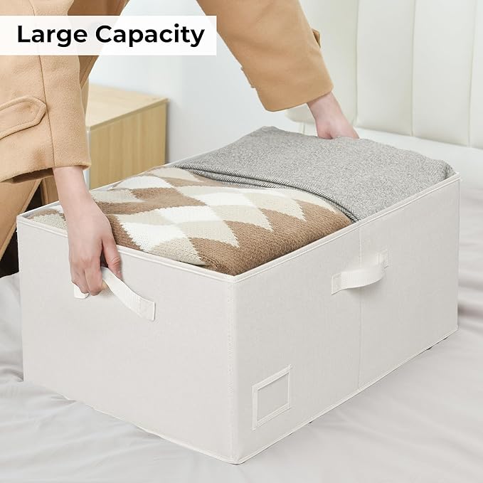 GRANNY SAYS Fabric Storage Bin with Lid, Decorative Storage Boxes, Basket for Shelves, Closet Storage Bins, Large Storage Bins for Clothing, Jumbo, Ivory, 2-Pack-NeatNest