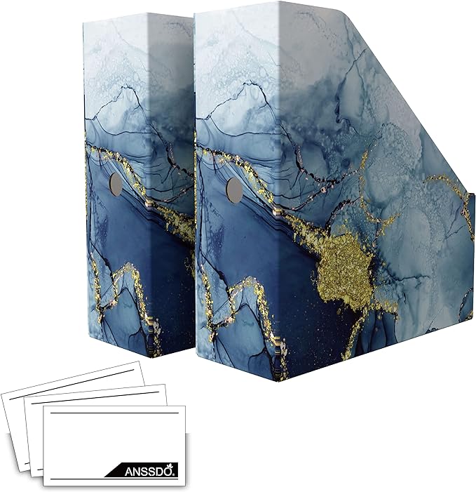 12 Pack Cardboard Magazine Holder Premium Magazine File Holder Organizer, Magazine File Organizer, Large Volume Magazine Storage Box as Book Bins or Folder Holder for Desk - Blue Gold 12 Pack