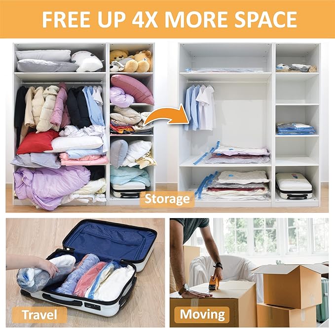 10 Jumbo Vacuum Storage Bags, Space Saver Bags Compression Storage Bags for Comforters and Blankets, Vacuum Sealer Bags for Clothes Storage, Hand Pump Included-NeatNest