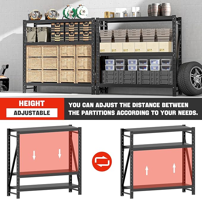 Heavy Duty Garage Shelves – Metal Shelving Unit with Adjustable 3-Tier Storage Shelves for Garage Organization, Industrial Shelving Rack for Heavy Duty Storage Needs16 D x50 W x48 H-NeatNest