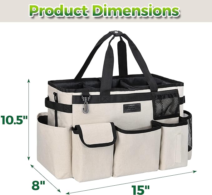Cleaning Caddy Organizer with Handle - Large Caddy Bag for House & Bathroom Cleaning Supplies, 15 x 8 x 10.5 inches Cleaning Supply Caddy, Housekeeping Tote with Adjustable Strap - Beige-NeatNest