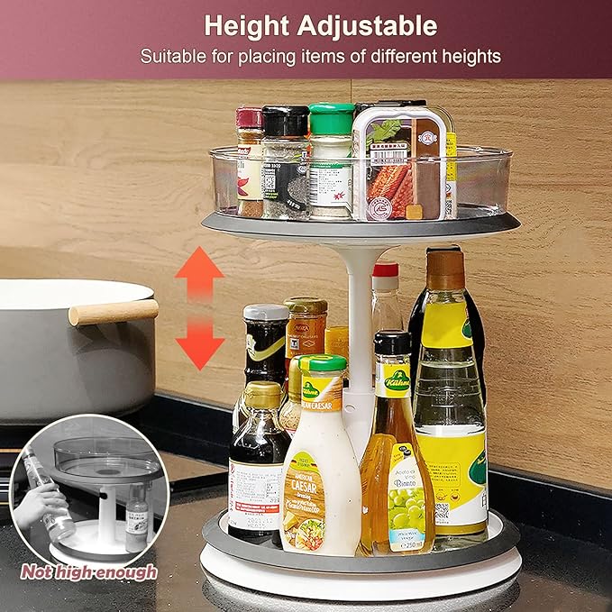 2 Tier Lazy Susan Organizer Clear Turntable for Cabinet Bathroom Countertop and Pantry with Large Spice Rack (11 Inch, White)-NeatNest