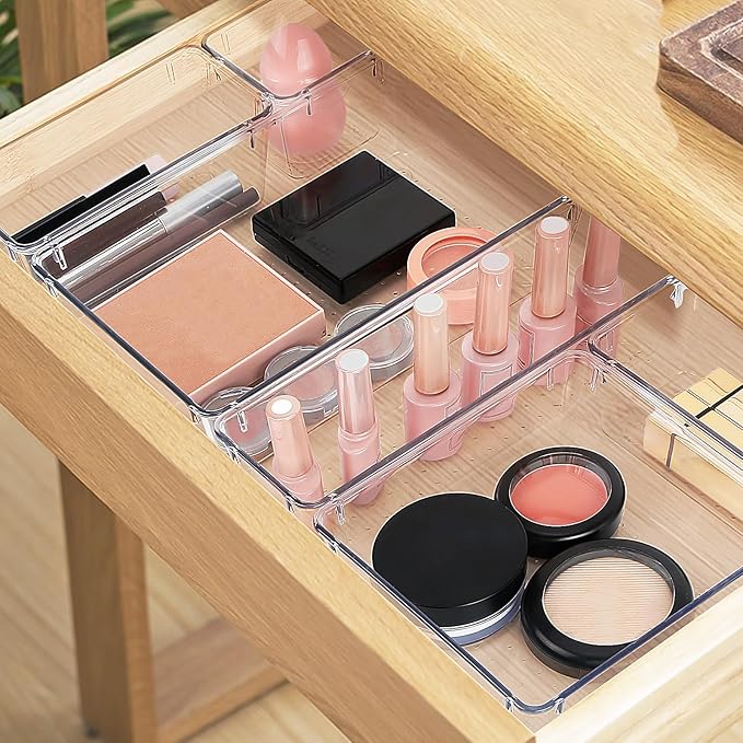 10 PCS Drawer Organizer Set,4 Varied Size Bathroom and kitchen Drawer cabinet organizer Trays, Clear Storage Bins for Makeup, Jewelry, Utensils and Gadgets-NeatNest