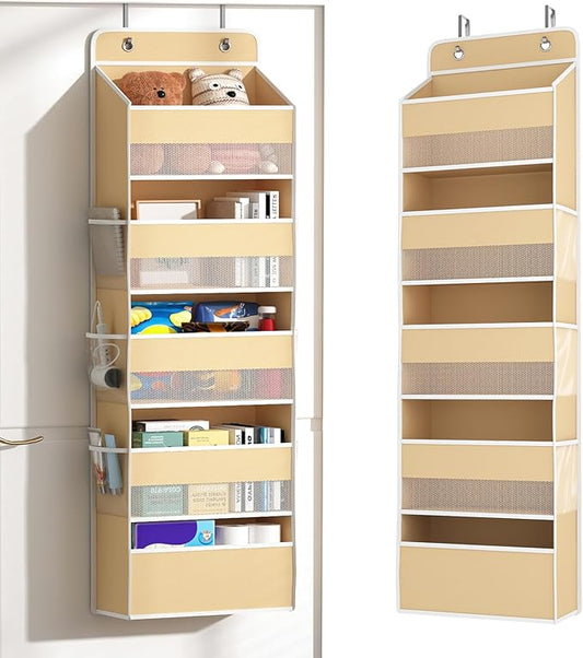 1 PC 5-Tier Over the Door Organizer, Heavy-Duty Large Deep Pocket Hanging With 5 Large Front & 6 Side Pockets With for Pantry, Kitchen, Bathroom, Dorm, Beige