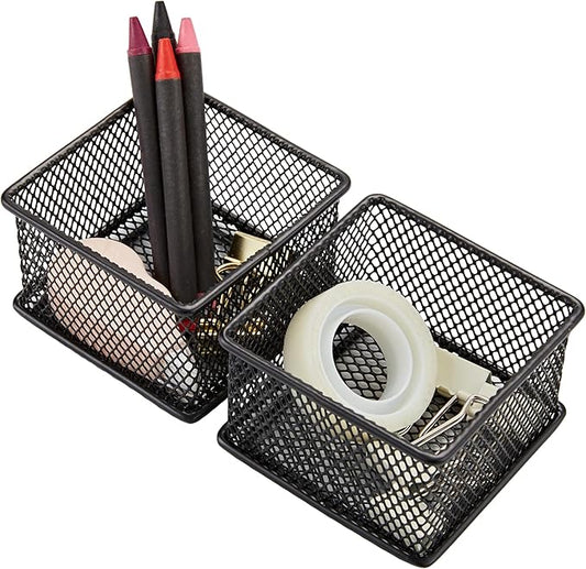 Annova Mesh Stackable Drawer Cabinet and Shelf Organizer Bins Storage Basket School Office Supply Holder Tray- Set of 2 (Black, 3x3x2 Inch)-NeatNest