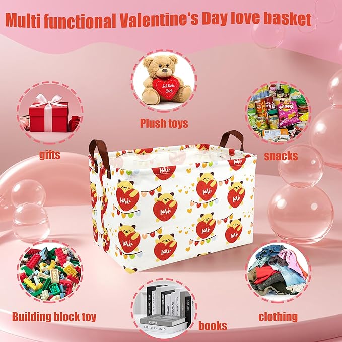 Easter Basket for Gifts Empty Cute Heart Large Gift Basket Decorative Storage Bin for Kid and Baby Room Décor (Cat Love)-NeatNest