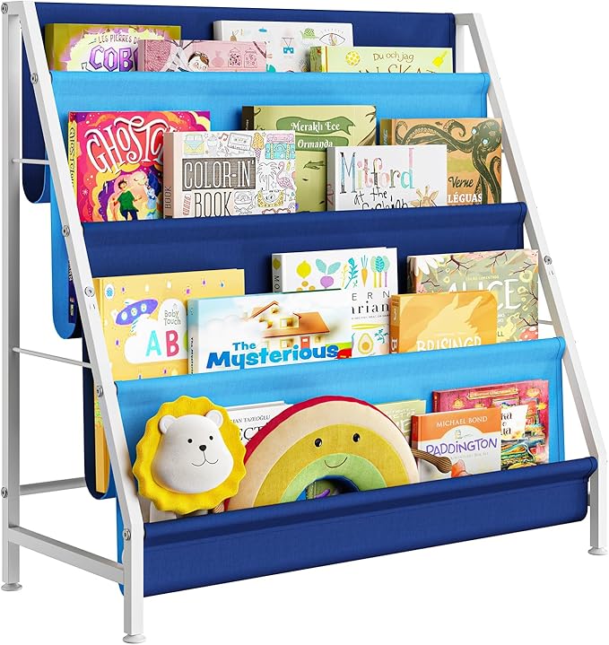 Book Shelf for Kids Rooms, Blue Montessori Bookshelf Nursery Book Shelves Toddler Children Bookshelf Metal Kid's Book Storage Organizer for Boys Room Furniture Playroom Kindergarten-NeatNest