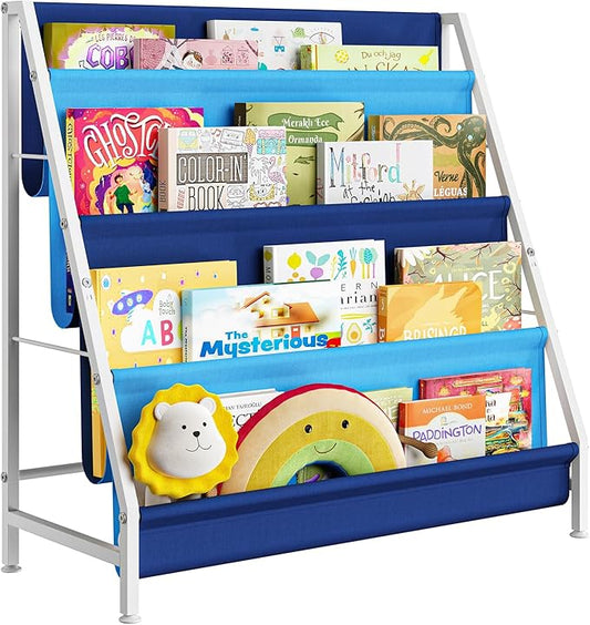 Book Shelf for Kids Rooms, Blue Montessori Bookshelf Nursery Book Shelves Toddler Children Bookshelf Metal Kid's Book Storage Organizer for Boys Room Furniture Playroom Kindergarten-NeatNest