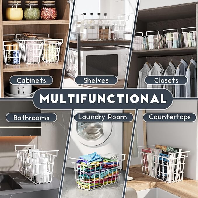 17.5 inch 2Packs Chest Freezer Organizer Bins, Deep Freezer Basket with Hanging Handles, Freezer Baskets, Fridge Organizer bins, Metal Wire Storage Baskets
