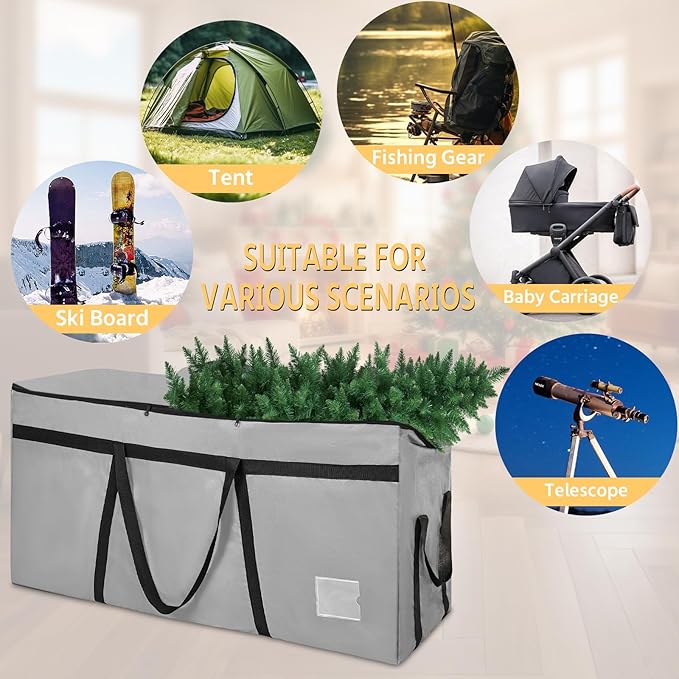 4.5 ft Christmas Tree Storage Bag, Heavy Duty Christmas Tree Bag with Reinforced Handles and Dual Zippers Wide Opening, Large Capacity fits for Artificial Christmas Tree (Grey, 4.5 ft)-NeatNest