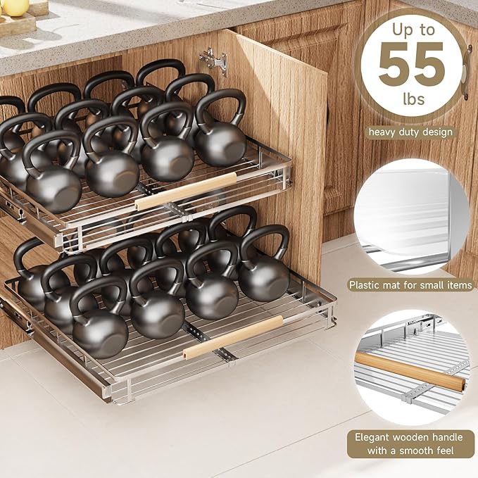 1 Pack Expandable Pull Out Cabinet Organizer，Side Mounting 12.3~18.5"x22.5"Cabinet Pull Out Shelves, Expandable Slide Out Spice Rack for Kitchen Bathroom Office-NeatNest