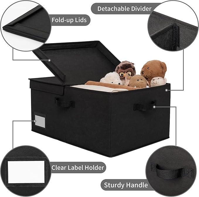 GRANNY SAYS Fabric Storage Bin with Lid, Linen Closet Organizers and Storage Baskets, Large Storage Box, Clothes Bins for Closet Organizing, Jumbo, Black, 1-Pack-NeatNest