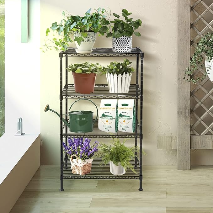 4 Tier Wire Shelving Unit, Height Adjustable Wire Shelves with NSF Certified, Metal Storage Rack Shelf Unit for Kitchen, Laundry, Bathroom, Pantry, Closet (12" D x 19.7" W x 31.5" H, Black)