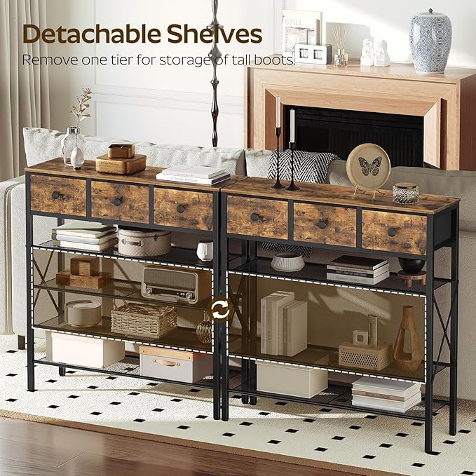 5-Tier Shoe Rack with 3 Drawers, Metal Shoe Organizer for 20 Pairs with Storage Shelves and Wooden Top, for Entryway, Hallway, Foyer, Closet, Rustic Brown and Black SS35BR-NeatNest