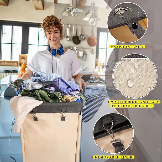 160L Laundry hamper with wheels and Handles, Large Rolling Laundry Basket, Laundry Cart for Room Bedroom Hotel Home-Beige