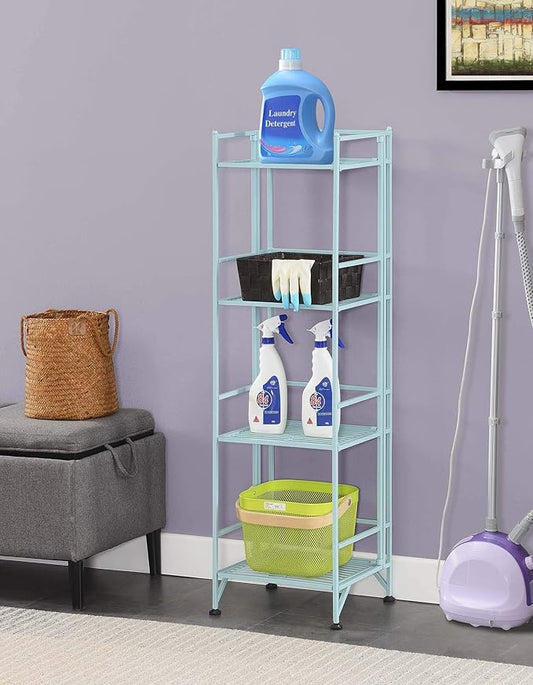 Convenience Concepts Xtra Storage 4-Tier Folding Metal Shelf, Seafoam, 13D x 11.25W x 45H in-NeatNest