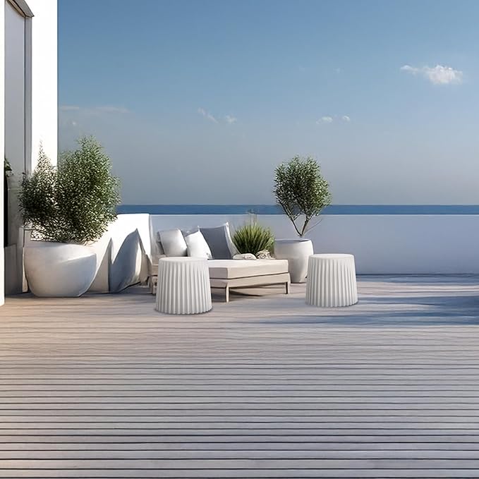 2xhome Set of 2 Modern Stackable Patio Stools | Versatile Coffee Table, Accent Ottoman, Dining Kitchen Chairs | Weather Resistant Plastic | Indoor Outdoor, Cafe Restaurant, White