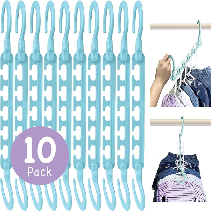 Wonder Hanger Max 10-Pack Space Saving Hangers, Reinforced Hooks Swivels 360°, Cascading Hanger, Teens, College Dorms, Kids & Closet Organizer, Assembled – Pastel Blue-NeatNest