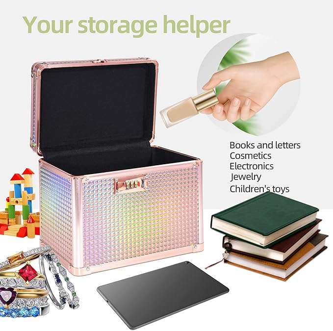 Medication Combination Lock Boxes with Code for Personal Items, Medicine Lockbox for Documents 10 x 7.25 x 7.75 Inches Rose Gold