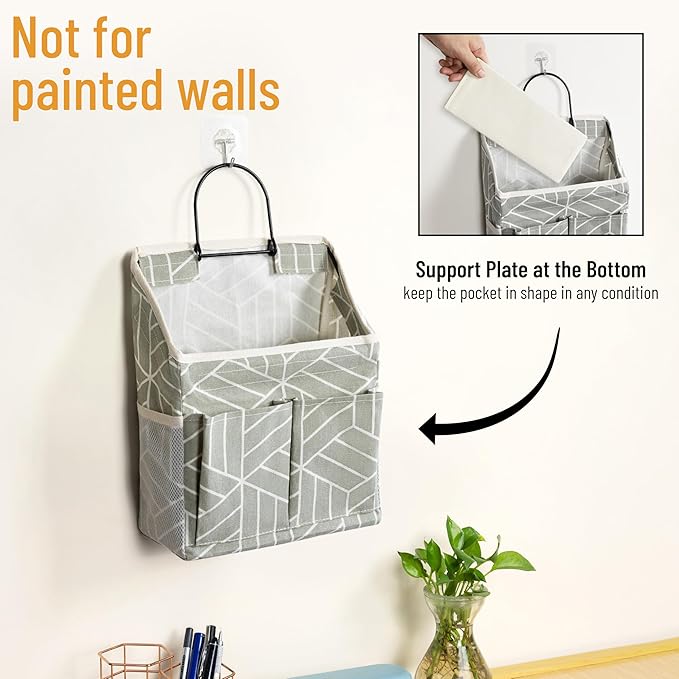 2pcs Wall Hanging Storage Bag, Small Door Closet Linen Fabric Pockets Organizer, Waterproof Multi Functional for Living Room Bedroom Bathroom Kitchen RV Camper with Hooks Pattern Grey-NeatNest