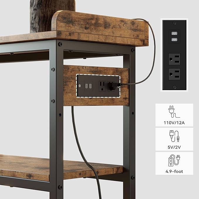 IRONCK Console Table, Sofa Table with Power Outlet, Farmhouse Hallway Table for Entryway, Living Room, Height Adjustable, Easy Assembly, Rustic Brown,32"-NeatNest