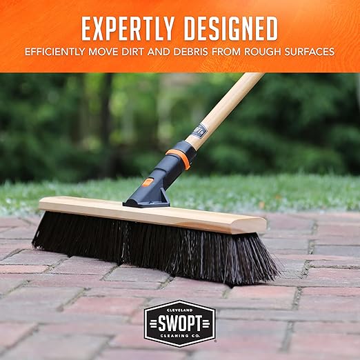 SWOPT 18" Premium Rough Surface Push Broom Head - Outdoor Broom for Driveways, Sidewalks, Patios - Interchangeable With All SWOPT Products for Efficient Cleaning & Storage