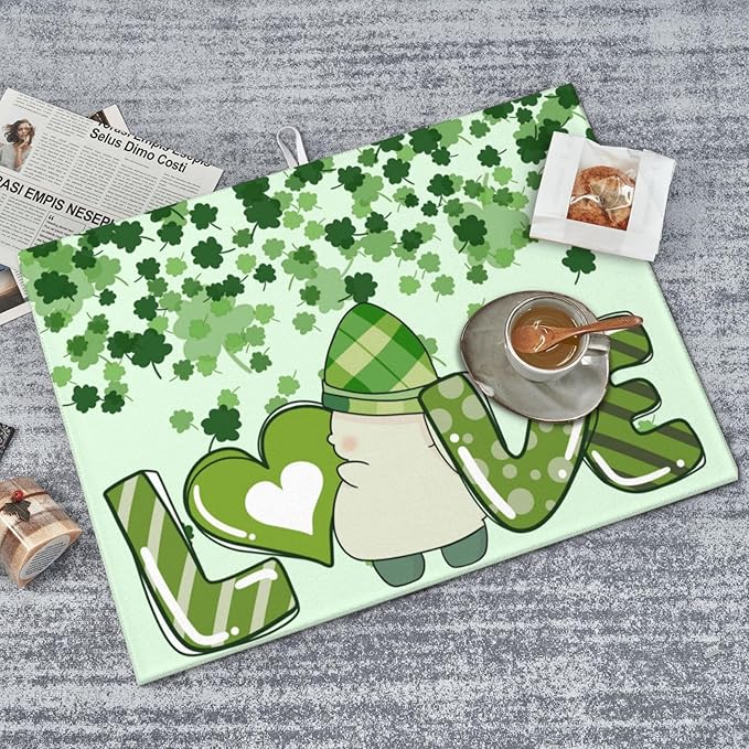 Green Clover Love Dish Drying Mat 18x24 For Kitchen Counter Absorbent Microfiber Dishes Pad Dish Drainer Rack Mats Fast Dry Kitchen Accessories