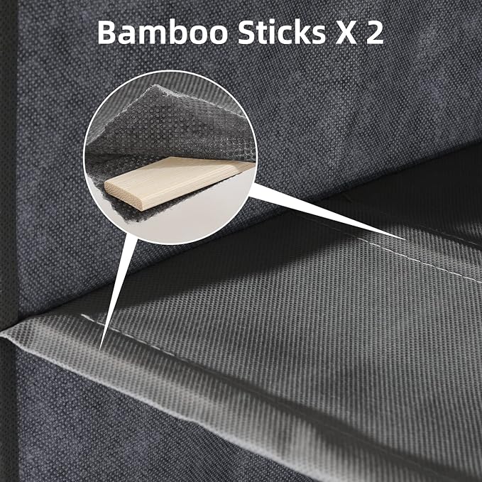 2 Packs Hanging Closet Organizer Stroage, 3-Shelf Hanging Shelves with Bamboo Inserts & Side Pocket, Grey-NeatNest