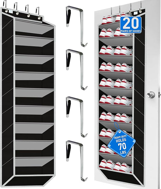 Heavy-Duty, over the door shoe organizer, Extra Large 10 Tiers, over door shoe organizer, coated hooks grip firmly without scratching paint,75LB, door shoe rack,Grey-NeatNest