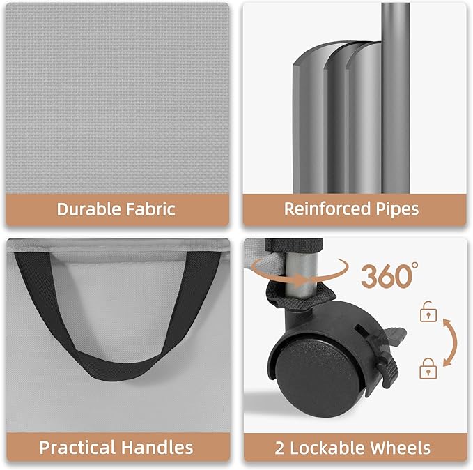 STORAGE MANIAC Rolling Laundry Hamper with Lid, 23.7 Gal (90 L) Large Tall Laundry Basket with Wheels & Handles, Aesthetic Dirty Clothes Hamper for Small Space, Dorm, Apartment, College, Gray