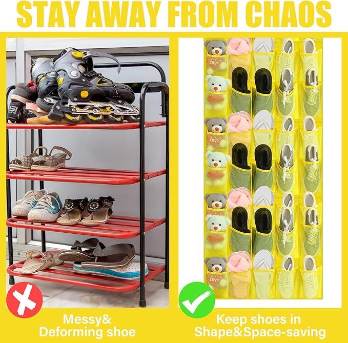 Windyun 40 Over the Door Shoe Organizer Large Mesh Pocket Hanging Shoe Rack for Closet Yellow Nonslip Behind Door Storage Holder Back to School Organizer for Dorm Room College Classroom Storage-NeatNest