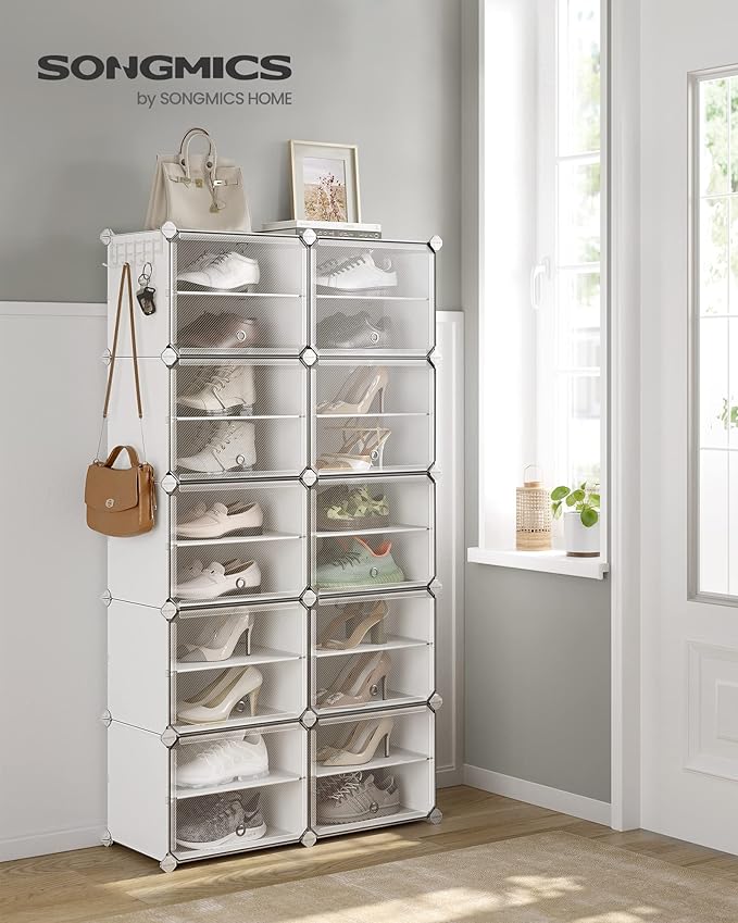 SONGMICS Shoe Rack Organizer, 10-Tier Shoe Storage Cabinet for Closet and Entryway, Holds 40 Pairs of Shoes, Adjustable, White ULPC035W01-NeatNest