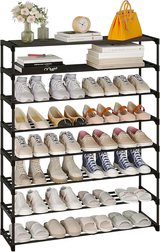 Calmootey 8-Tier Shoe Rack, Tall Large Capacity 40 Pairs Shoes Storage Organizer, Stackable Wide Shoe Shelf for Entryway, Hallway, Black-NeatNest