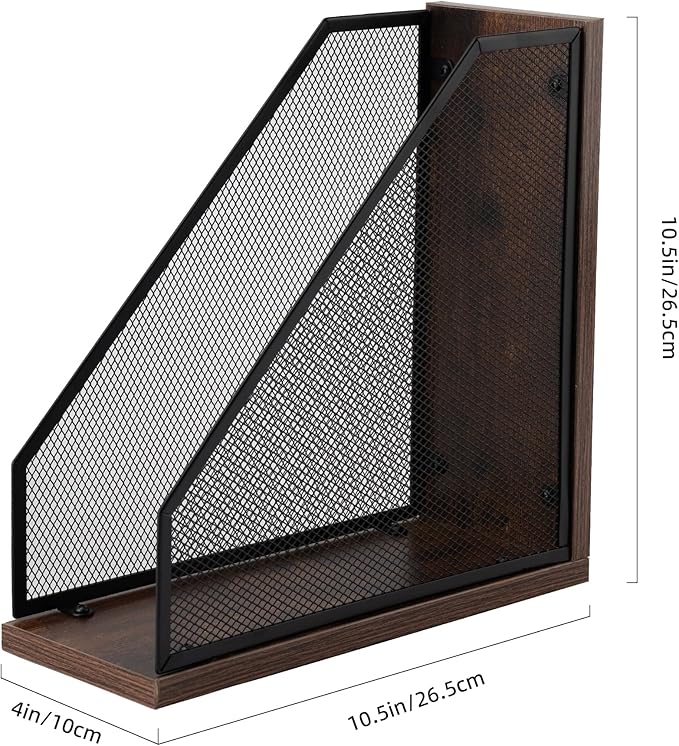 Antique Wooden Magazine Holder,Mesh File Holder for Desk, Office Desk Accessories Decorative File Box (2 Pack Black)