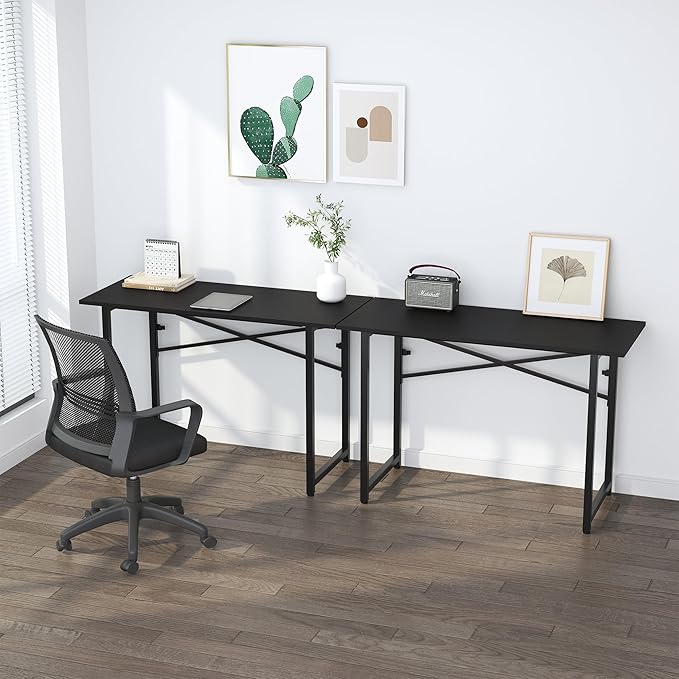 Folding Computer Desk 47 inch Writing Gaming Computer Camping Table, No Assembly Required Home Office Desk, Black-NeatNest