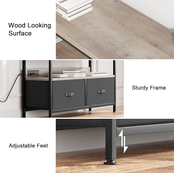 39" Dresser TV Stand for TVs up to 50", Media Console with LED Lights, Charging Station & 2 Drawer Storage Chest, Gaming Entertainment Center with Storage for Bedroom (Grey, 39 in)-NeatNest