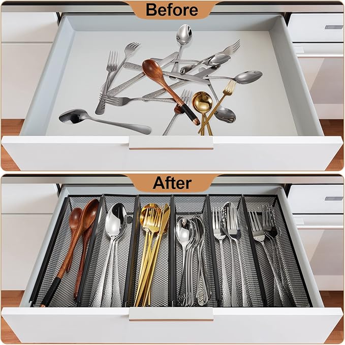 Chumia 16 Pack Silverware Drawer Organizer 9 x 3 x 2 Inch Mesh Utensil Organizer for Kitchen Drawers with Interlocking Arm for Flatware Knives Spoons Fork Cosmetic Utensil Tabletop Storage Tray-NeatNest