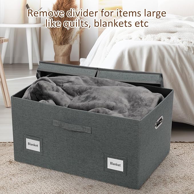 75 Quarts Extra Large Decorative Storage Bins with Lids, 3 Packs Dark Gray Collapsible Storage Bins with Lids, Stackable Storage Bins Decorative Box Storage With Lid Extra Large-NeatNest
