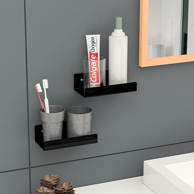 7 Inches Black Acrylic Wall Shelves for Home Décor, 2 Pack, Acrylic Dining Room Organizer Shelves for Wall, Wall Mounted Storage Display Shelf-NeatNest